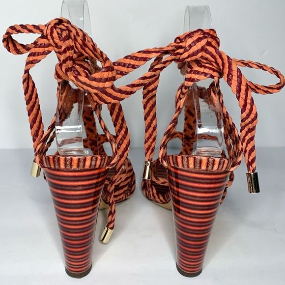 Jimmy Choo Trix 100mm Woven Multi-Wrap Sandal High Heel Pumps Coral EU 37 US 7 - Picture 5 of 11